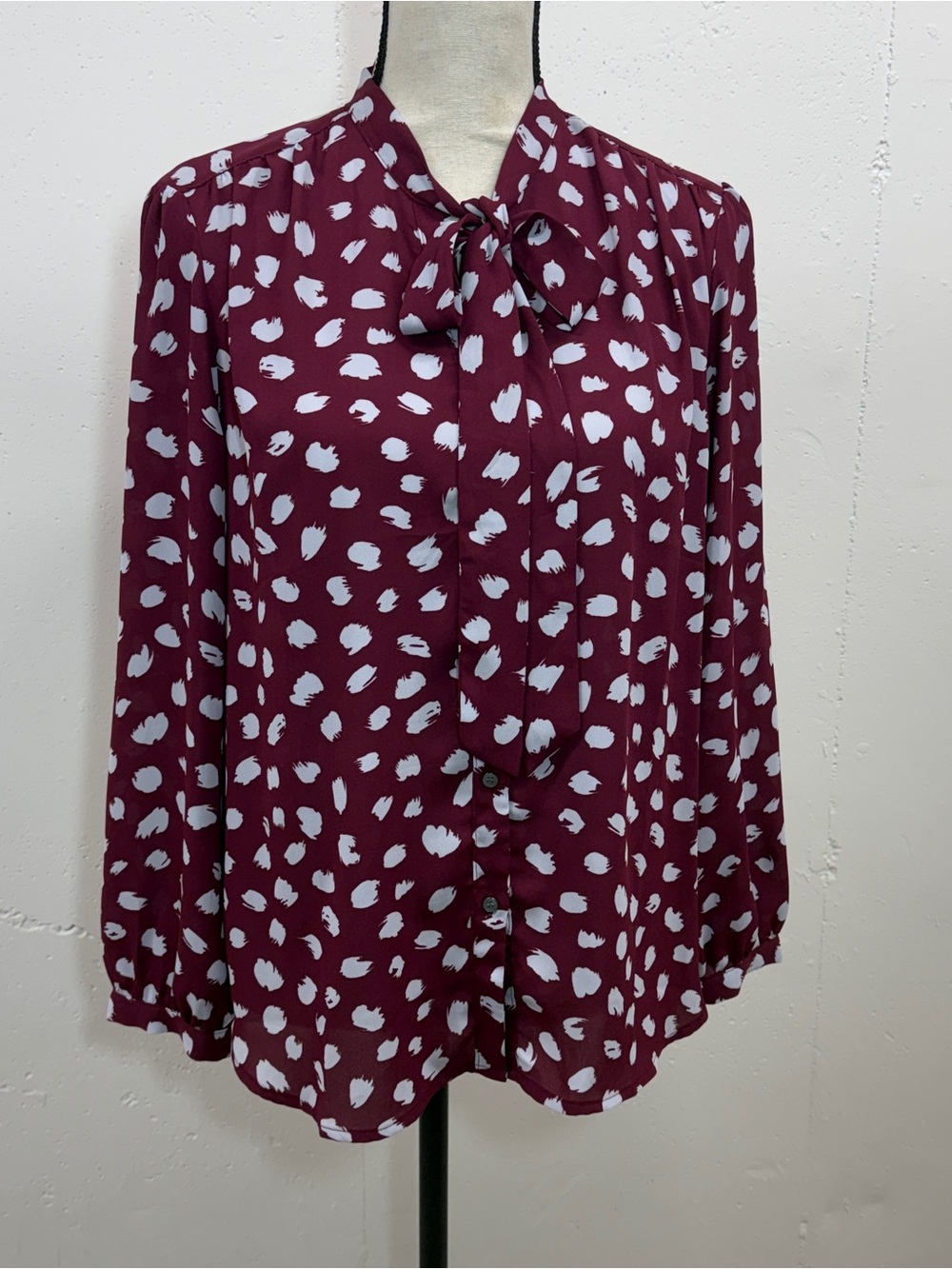 Women's Maroon Dot Bow-Neck Blouse by J Crew